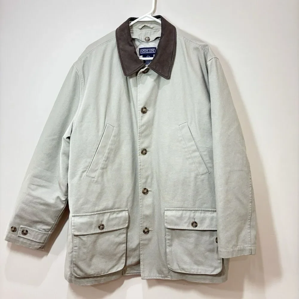 VTG Lands End Men Field Barn Canvas Jacket Chore Coat Quilted Removable Liner XL
